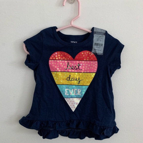 Carter’s Blue Short Sleeve Frill High Low Top - Picture 2 of 4